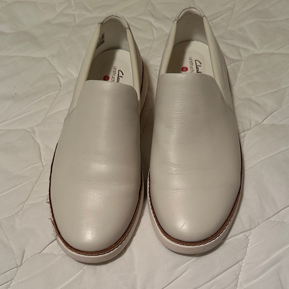 Clarks unstructured white loafer